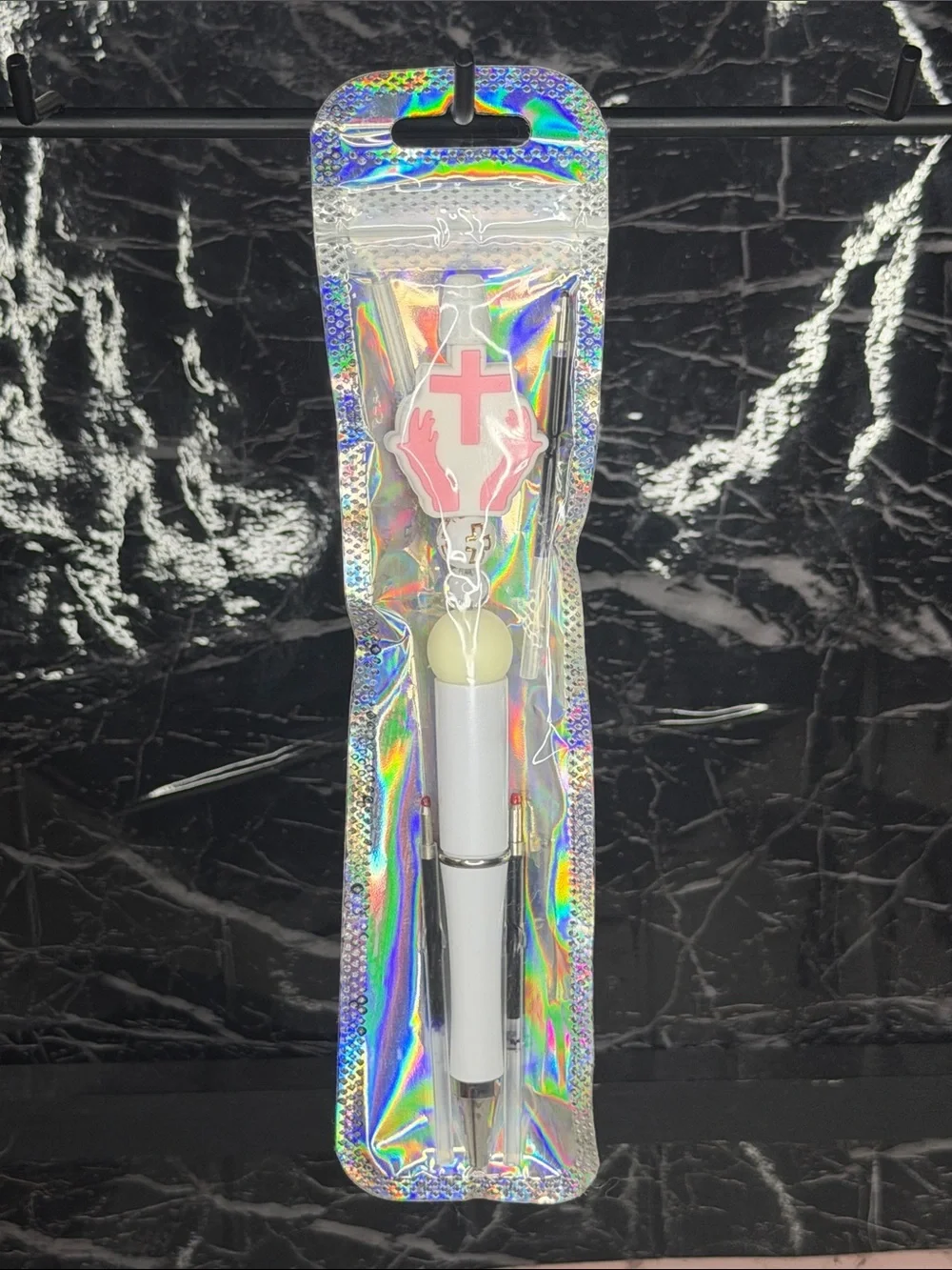 Pink Cross Focal Bead Pen Black and Blue ink